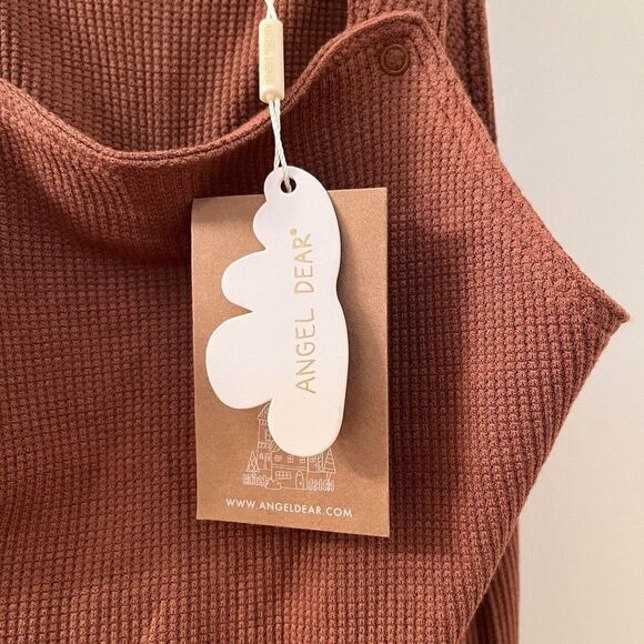Angel Dear Pecan Brown Waffle Knit Thermal Overalls Boys Size 18-24 Months NWT - Picture 9 of 13